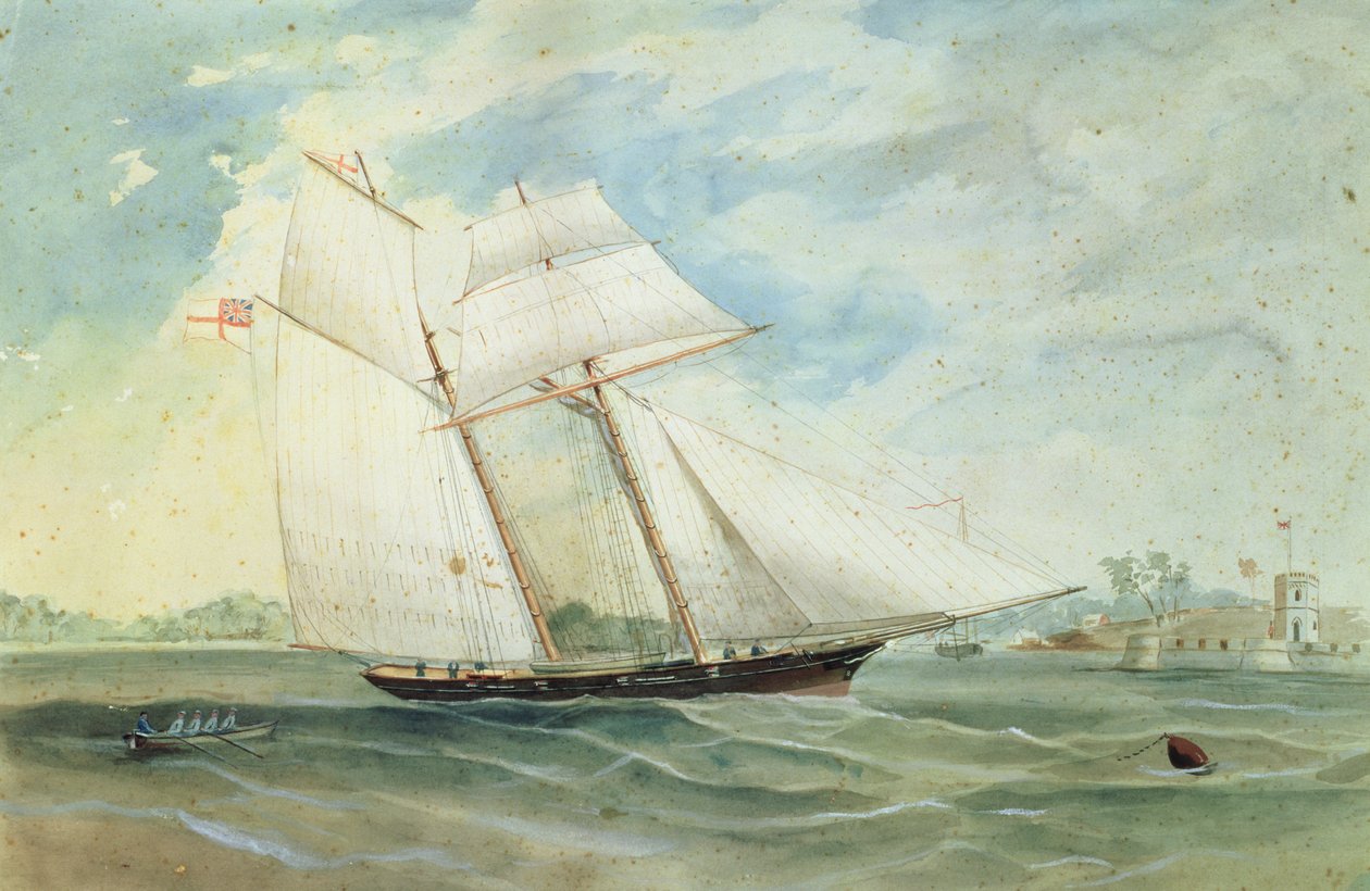 Farm Cove i Fort Macquarie, z żaglowcem na pierwszym planie, ok. 1859-68 autorstwa Frederick Garling