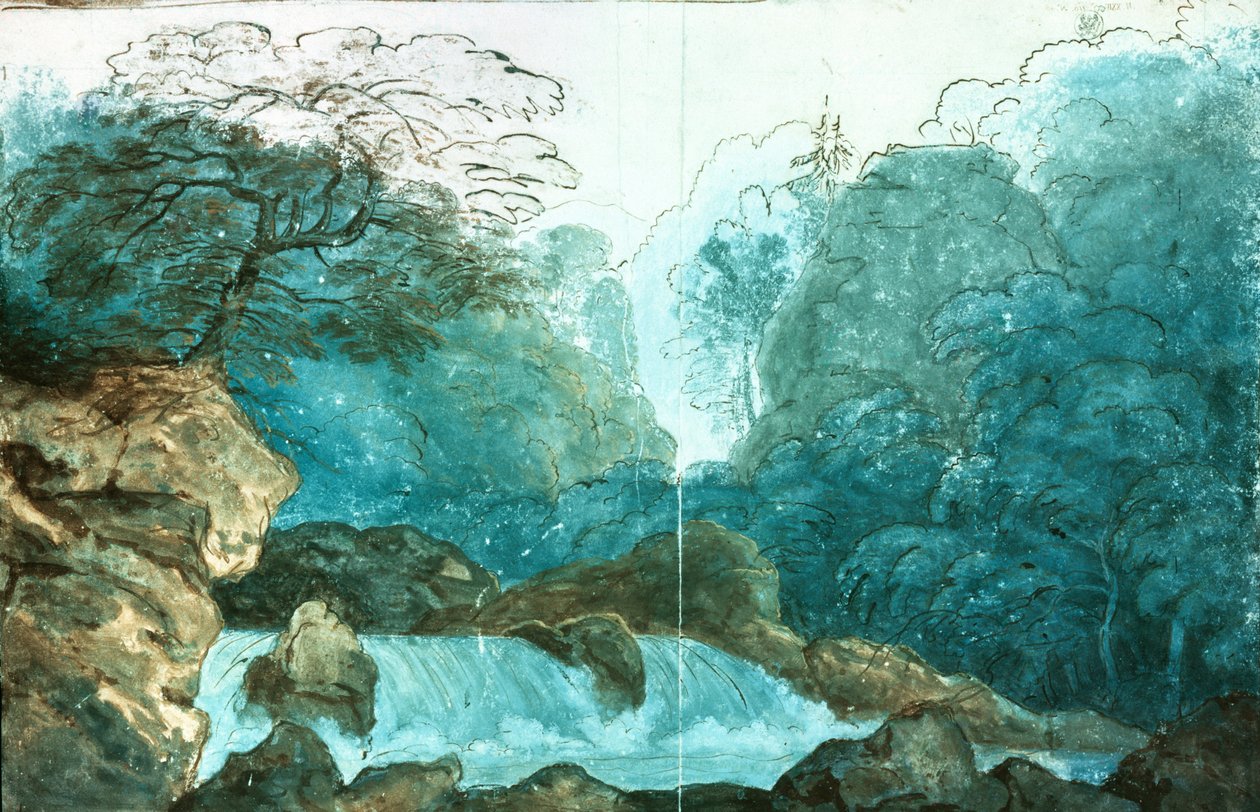 Wodospad w drewnie, scenografia do produkcji Undine, (wc na papierze) autorstwa Karl Friedrich Schinkel