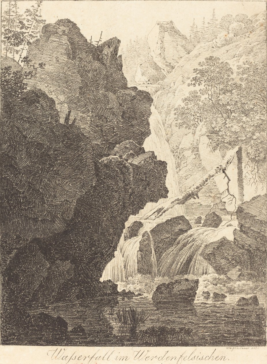 Wodospad (wodospad w Werdenfels) autorstwa Max Joseph Wagenbauer