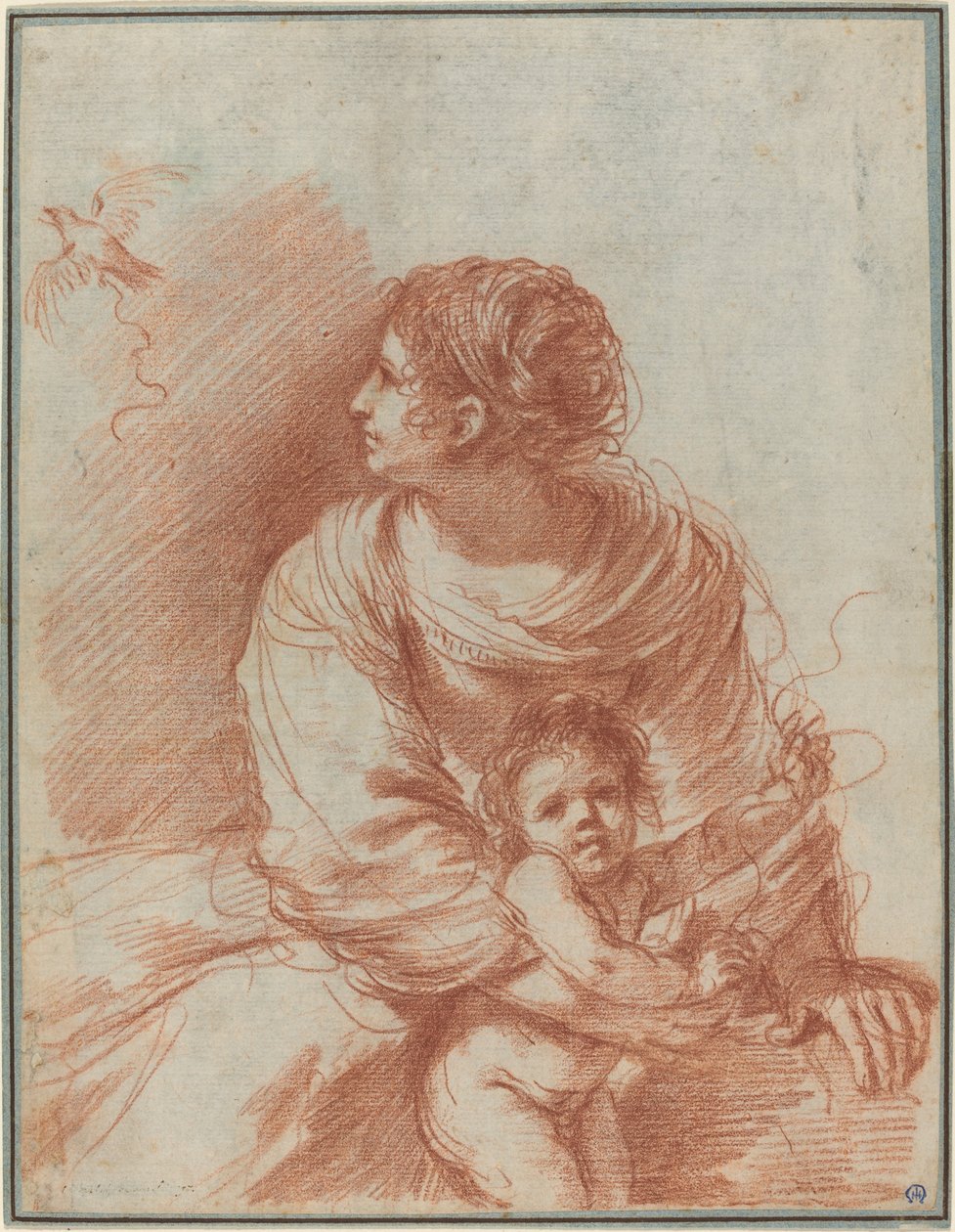 Madonna z Dzieciątkiem z uciekinierem szczygieł autorstwa called Guercino Giovanni Francesco Barbieri