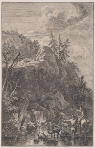 Ilustracja 5: postać kobieca na koniu i postać męska z psem stojącym na ulicy, ok. godz. 1700-25.