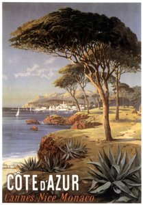 Plakat reklamujący Lazurowe Wybrzeże - Cannes, Nicea, Monako, ok. 1900