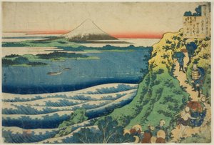 Poe m autorstwa Yamabe no Akahito, z serii autorstwa Katsushika Hokusai