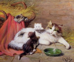 Kot z kociętami, 1924 autorstwa Leon Charles Huber