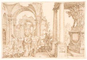 Jehu czci złotego cielca autorstwa Maarten van Heemskerck