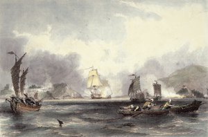 Okręty HM Imogene i Andromache mijają baterie Bocca-Tigris, ok. 1850 r.