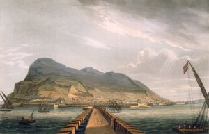 Widok Gibraltaru, rytowany przez Thomasa Sutherlanda dla „Naval Achievements” J. Jenkinsa, 1816 (kolorowy grawerunek)