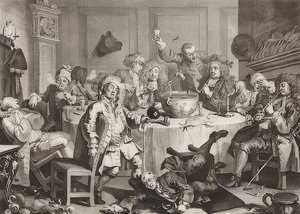 A Midnight Modern Conversation / Eine moderne Mitternachtunterhaltung. 1733 autorstwa William Hogarth