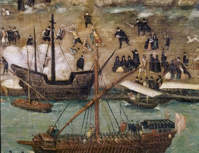 Miasto Sewilla, szczegółowo port (Obraz, koniec XVI wieku) autorstwa Alonso Sánchez Coello