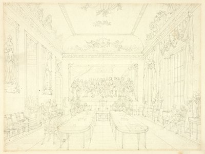 Studia dla Trinity House z Microcosm of London (recto); Szkic architektoniczny elewacji domów szeregowych (verso) autorstwa Augustus Charles Pugin