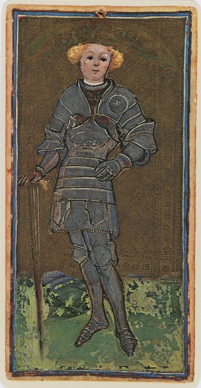 Walet Mieczy, faksymile karty tarota z talii „Visconti”, 1441-47 autorstwa Bonifacio Bembo