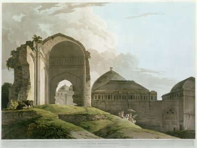Ruiny pałacu w Madurai, rytowane przez Thomasa i Williama (1769-1837) Daniell, wydanie 1798 (kolor lito) autorstwa Rev. Edward Thomas Daniell