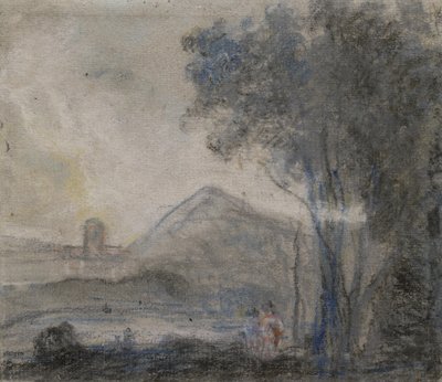 Studium dla „Cicero i jego przyjaciół” (czarne, białe i jaskrawe kredy na szarawym papierze) autorstwa Richard Wilson
