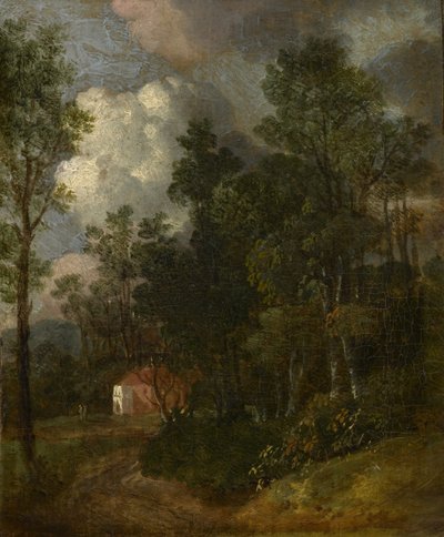 Zalesiony pejzaż z postaciami przy domu, ok.1752 autorstwa Thomas Gainsborough